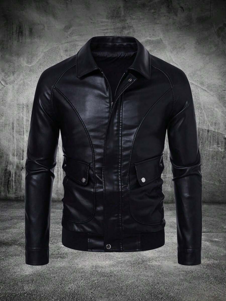 Men's Outdoor Motorcycle PU Leather Jacket, Shoulder Insert Racing Jacket, Autumn/Winter Sports Coat