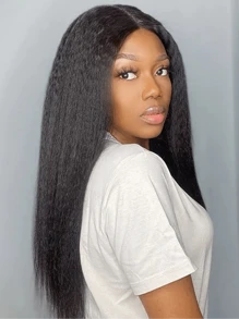 12/18/26 英寸经典 Yaki 合成短直波波头假发，黑色蓬松直发，自然黑色波波头假发，适合日常佩戴，打造自然波波头造型 - 黑色 - 查看 1