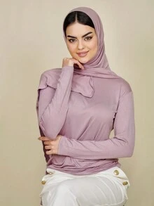 1pc Women's Solid Color Sweat Cloth Modal Jersey Hijab Muslim Headscarf - Multicolor - View 9