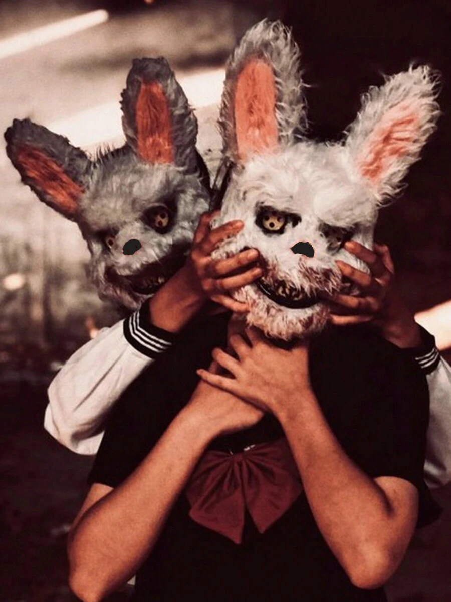 名人网络节日派对服装恐怖化妆面具、吸血鬼兔子面具、鬼屋面具 - 白色 - 查看 1