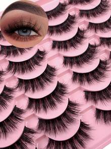 14 对假睫毛仿貂皮睫毛蓬松纤细自然睫毛 8-16 毫米 3D 浓密条状假睫毛套装