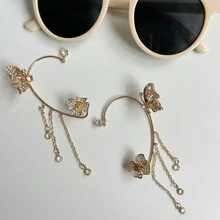 1 Paar Frauen Schmetterling Ohrmanschette Mit Strass Dekor Für Nicht Durchbohrte Ohren