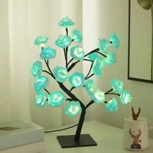 1个LED玫瑰花夜灯，24颗LED灯闪烁串灯，玫瑰树灯装饰台灯，创意女友礼物夜灯，适合女孩、女性、青少年家居装饰，卧室、客厅、派对、婚礼、圣诞节、情人节装饰 - 黑色黑桿 - 查看 16