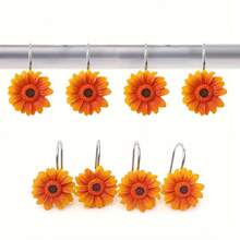 Sunflower Decorative Shower Curtain Hooks Rings, 12 PCS Sunflower Stainless Steel Decor Hooks Yellow Sunflower Curtain For Bathroom Decor Accessories - Multicolor - View 2