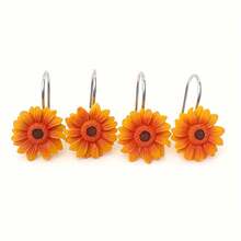 Sunflower Decorative Shower Curtain Hooks Rings, 12 PCS Sunflower Stainless Steel Decor Hooks Yellow Sunflower Curtain For Bathroom Decor Accessories - Multicolor - View 4