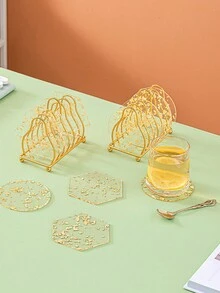 Tấm lót ly Acrylic hình tách trà lá vàng cùng tấm lót bàn bằng nhựa sáng tạo chống thấm nước tấm lót cách nhiệt quà tặng tốt nhất - Vàng - Xem 2