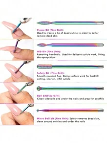 13件套美甲陶瓷钻石磨头套装，含卸甲水、角质层推和指甲锉配件 - 白色 - 查看 5