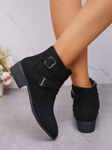 Autumn And Winter Fashion Boots With Pointed Comfortable Low Heel Side Zipper Buckle And Boots