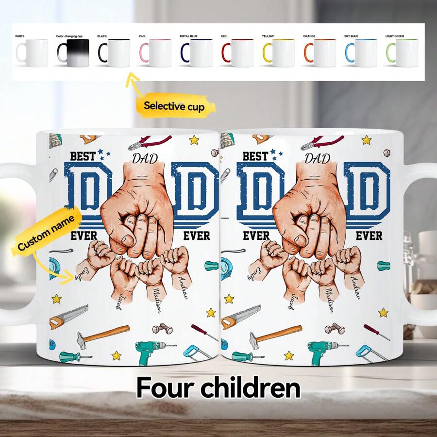 1 个 11 盎司定制姓名马克杯、个性化家庭成员姓名咖啡杯、家庭子女数（1-6）马克杯个性化花朵马克杯、个性化文字纪念马克杯、周年纪念礼物、母亲节礼物、送给妈妈的理想礼物、送给妻子的独特礼物、送给妈妈的完美礼物、送给她的个性化礼物 - 4個孩子 - 查看 1