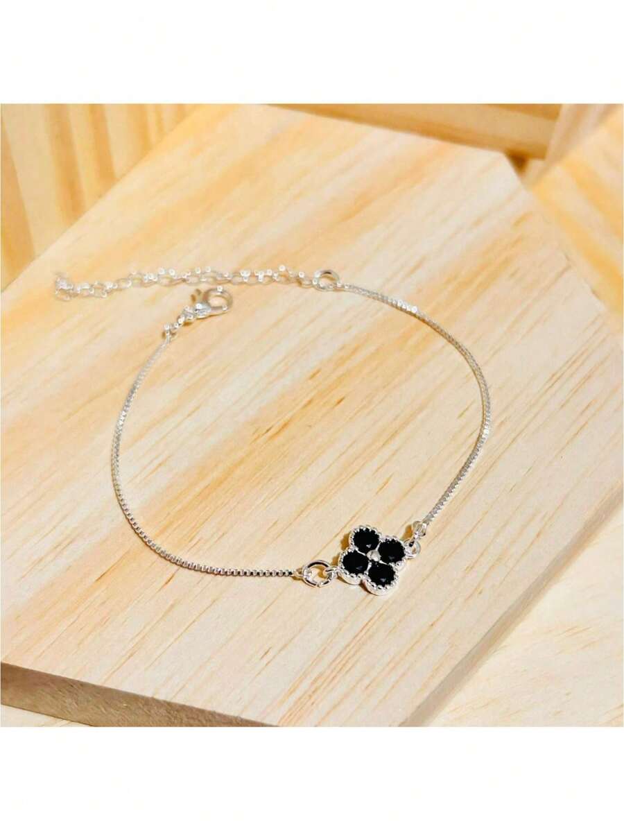 Studded Clover Bracelet Plated In 925 Silver - màu đen - Xem 1