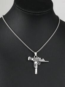 1pc Europe & US Popular Hiphop Military Fan Assault Gun Titanium Steel Necklace, Stainless Steel Versatile Unique Machine Gun Pendant, Retro Style Titanium Steel Fade-Resistant Long Sweatshirt Chain, Factory Wholesale Family Birthday Gift For Men, Daily Wear - Antique Silver - View 4