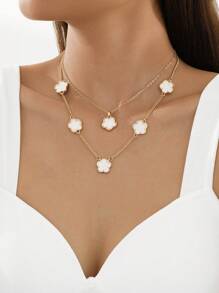 2pcs Fashionable Lucky Five-Leaf Clover Pendant Necklace Set For Women Valentines,Mom,Mother,Mother's Day,Gift