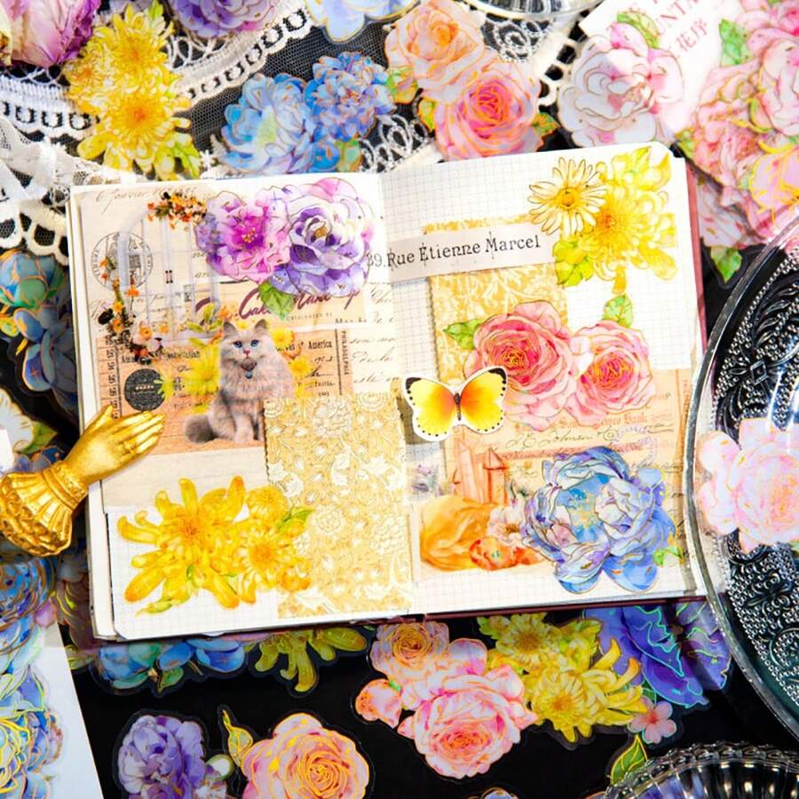 Flower Stickers Set (45 Pieces) Decorative Assorted Floral Sticker For Scrapbooking Planner Bullet Journals Supplies - Multicolor - View 1