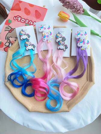 1/2 件女孩彩虹独角兽和雪花长卷发假发