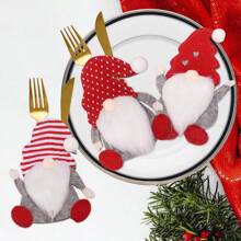 3 件/6 件圣诞餐具架套装，圣诞餐具架瑞典圣诞老人侏儒银器架刀叉袋适用于圣诞新年派对餐桌装饰饰品，圣诞节 - 彩色 - 查看 9