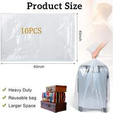 10pcs/Pack Transparent Plastic Storage Bags, Large Clear Vinyl Organizer Bags For Luggage, Strollers, Chairs, Bikes, Attics, Blankets, Plush Dolls - 10 Silk Transparent - View 2