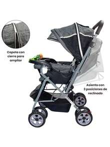 Carriola Reversible con Charola 3 Posiciones de Reclinado Toldo Plegable - Gris - Ver 2