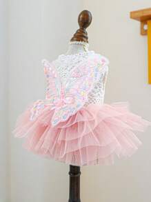 PETCIRCLE 宠物连衣裙一件装，狗狗猫咪公主薄纱裙装，可爱蝴蝶仙女蓬蓬裙 - 粉色 - 粉色 - 查看 7