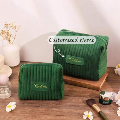 Bolsa de maquiagem personalizada para madrinhas, bolsa de maquiagem de veludo personalizada, bolsa de viagem para artigos de higiene pessoal, presente para pedido de casamento para madrinhas, presente de Dia dos Namorados, presente de Natal, Feliz Natal