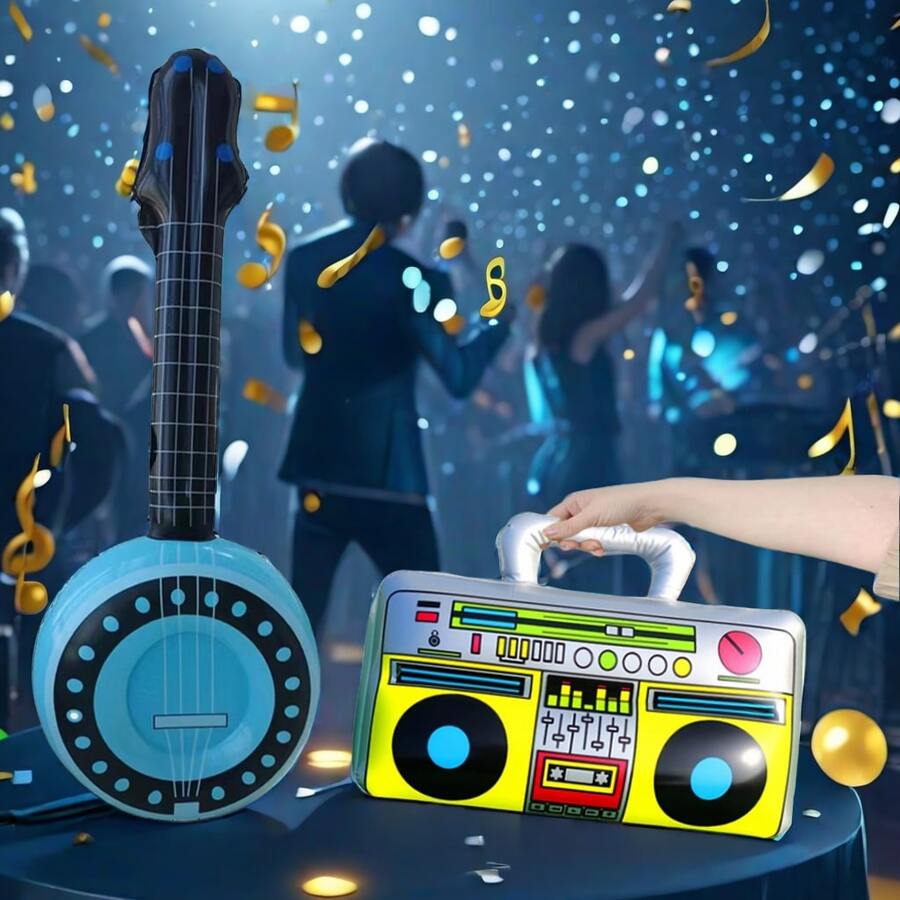 2PCS Inflatable Simulation Musical Instruments, Inflatable Radio And Lute, Stage Performance Props, Music Party Entertainment Interactive Musical Instruments, Inflatable Toys - Multicolor - View 1