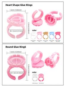 100Pcs Disposable Heart Shaped And Round Glue Rings 5 Colors Adjustable Plastic Glue Holder Cup For Eyelash Extensions Application - Multicolor - View 4
