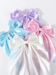 4pcs Fashionable Sparkly Girls' Hair Clips With Large Silky Bow, Suitable For Holidays, Parties And Daily Use - Multicolor - View 3