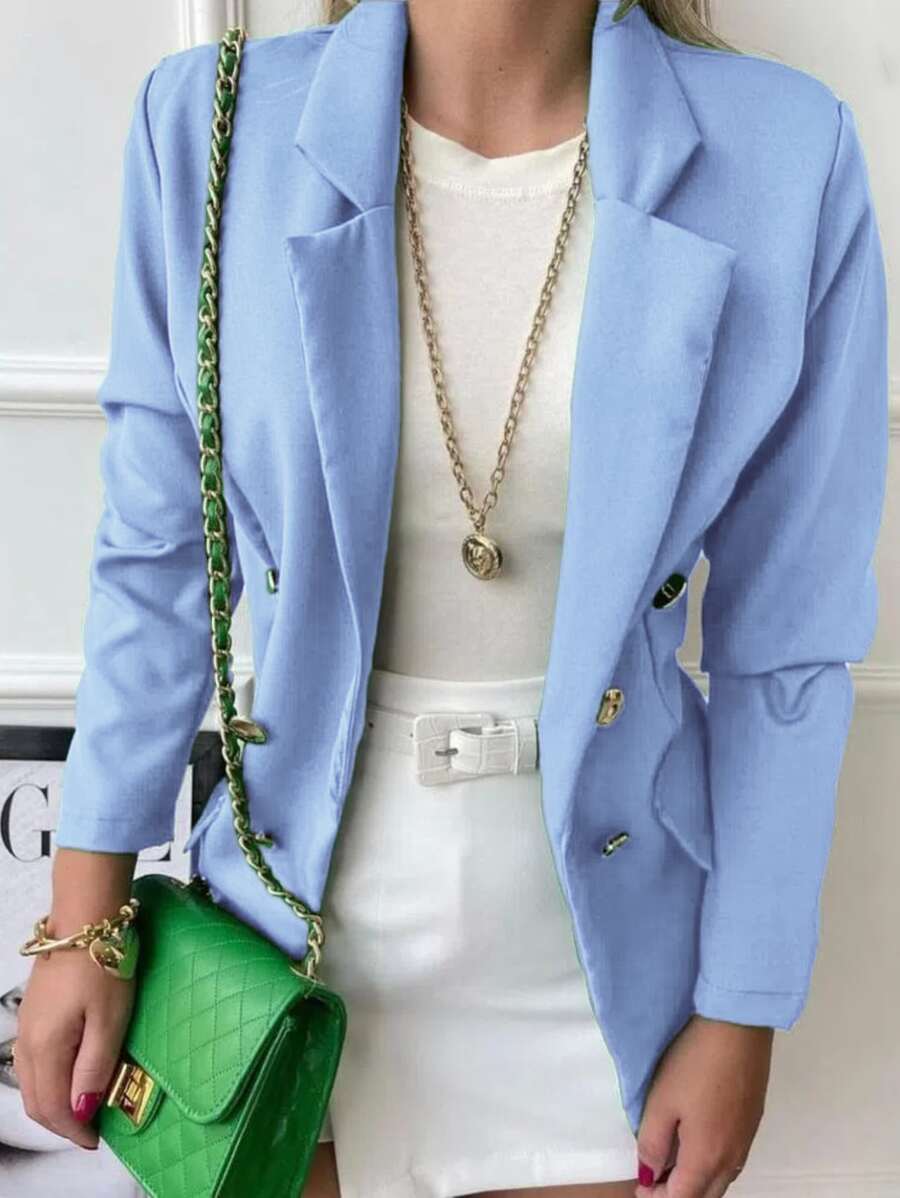 Women's Formal Tailoring Blazer With Button - Teal Blue - View 1