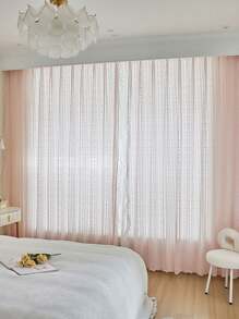 NewWPKIRA 2 Panels Princess Style Pink Embroidery Sheer Curtains With Beaded Lace Rod Pocket Top - 粉色 - 查看 3