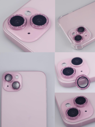 3 件相机镜头保护膜适用于 17 Pro Max 17 Air 17 Pro 16 Pro Max 16 15 15 Plus 14 13 12 11 Mini Plus Pro Max，闪亮，单金属闪光 9h 硬度防刮屏幕保护膜，时尚配饰，友好保护套（粉色闪光）