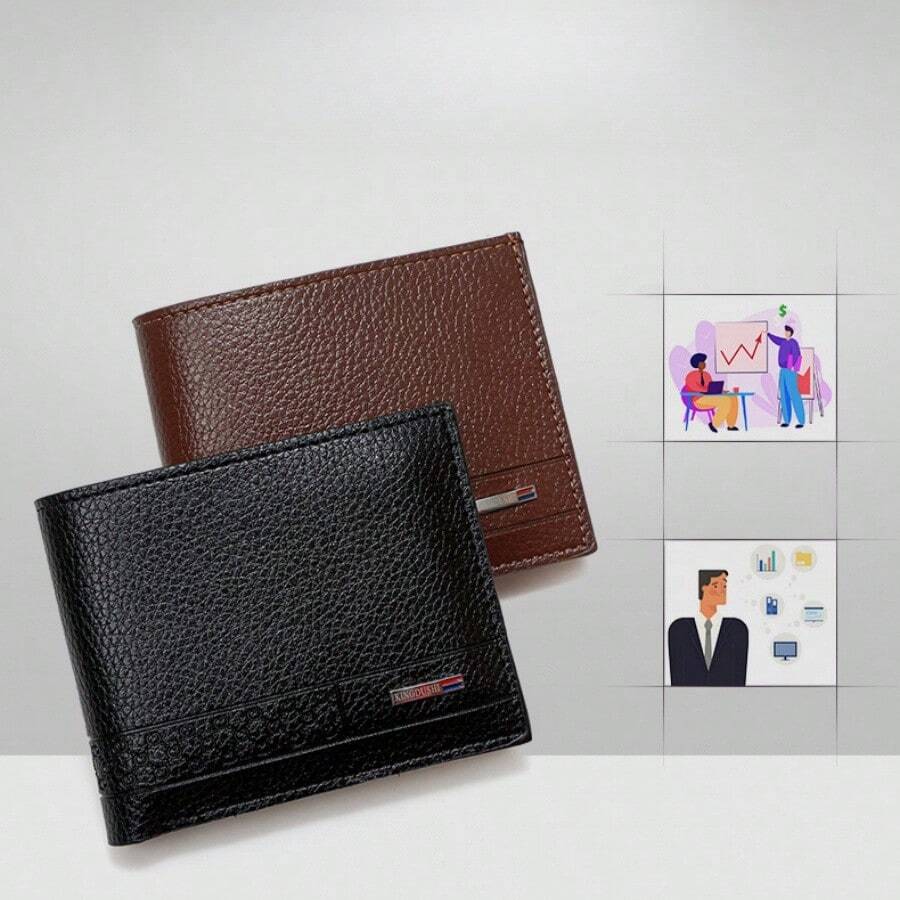 1 件新款复古压花男士三折钱包带多个卡槽，薄款软皮短款钱包，送给男朋友的礼物 - 彩色 - 查看 1