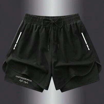 男友风格男士速干内衬训练短裤，内置压缩短裤，夏季