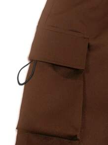 1pc Tween Boys Loose Flap Pocket Side Drawstring Outdoor Cargo Pants, Spring/Summer/Autumn/Winter - Brown - View 8