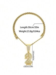 1PC Iced Fashion Drip Oil Arabic Digital Pendant Necklace With 20 Inch Stainless Steel Fried Dough Twists Chain Luxury Hip Hop Neck Jewelry - Number - View 23