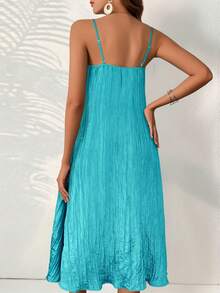 Women's Spaghetti Strap A-Line Dress - Blue - View 2