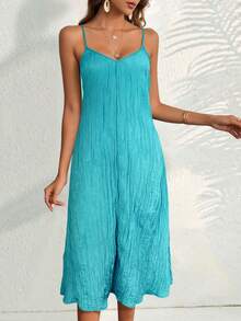 Women's Spaghetti Strap A-Line Dress - Blue - View 4