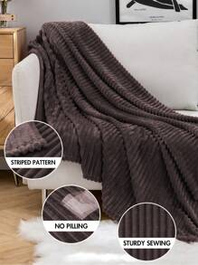 Cobijas Matrimonial Con Patrón De Rayas Cómodo y Suave, Frazada Matrimonial De Rayas Para Cama o Sofá, para Toda Estaciones, Disponible En Muchos Colores Diferentes (200*220 cm) - Marrón Chocolate - Ver 5