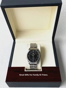 Pablo Raez 1 pieza Reloj blanco elegante para hombres de alta calidad, nueva marca de lujo. Caja de acero inoxidable chapada en plata IP, resistente al agua 50M. Calendario simple, pulsera de acero sólido macizo. Reloj de cuarzo de moda casual de nivel superior AAA para uso diario. Regalo para el Día del Padre, cumpleaños de amigos varones. - Negro - Ver 3