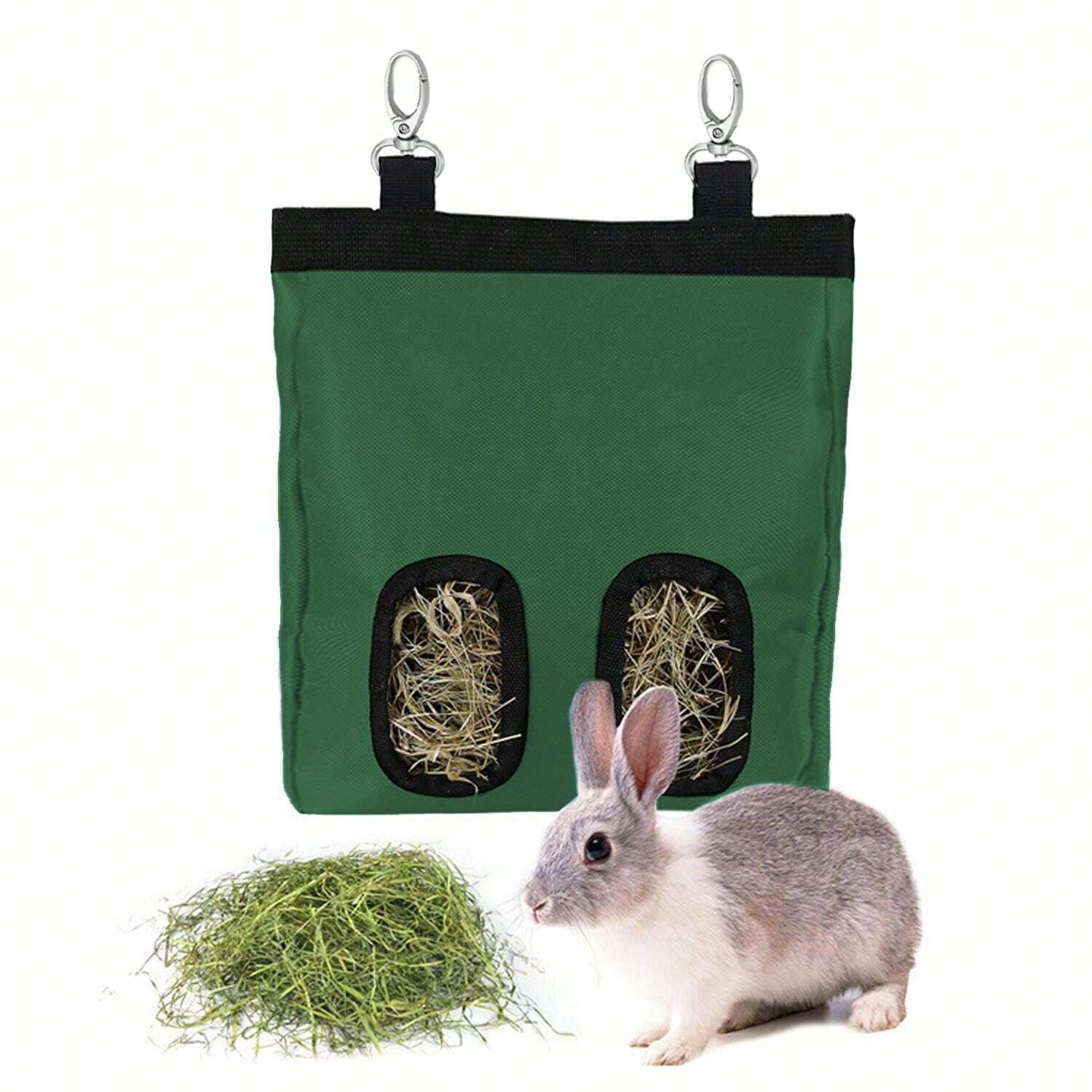 Rabbit Hay Bag Feeder, Green 600D Oxford Cloth Fabric Hay Hanging
