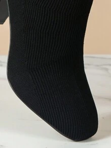 Fall/Winter 2025 Women's Fashion Knitted Square-Toe Boots - Black - View 6