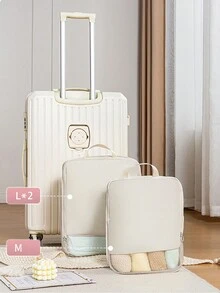 3 件米色便携式涤纶旅行压缩收纳袋套装 - 轻松整理您的衣服、鞋子和内衣 - 非常适合行李箱和手提箱包装标语图形旅行收纳袋便携式带鞋洗漱用品和洗衣袋学校用品学校用品大学宿舍装饰卧室装饰宿舍必需品学生老师防水行李箱整理器和旅行配件 - 米色 - 查看 6