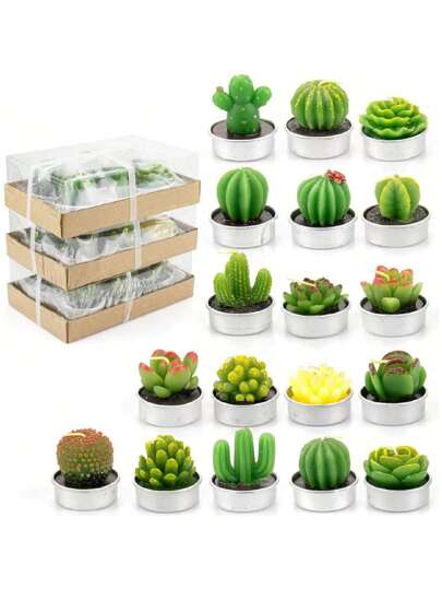 多肉仙人掌蜡烛 18 支装仙人掌茶蜡烛 - 手工制作的精致多肉迷你植物蜡烛 - 非常适合家居装饰蜡烛、节日婚礼道具和乔迁派对返校装饰、开学第一天