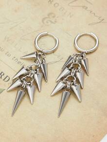 1pair Y2k Gothic Hottie Stainless Steel Rivets Hoop Earrings Women Hip Hop Punk Teeth Heart Bow Star Dangle Earrings Party Jewelry - 耳環 - 查看 4