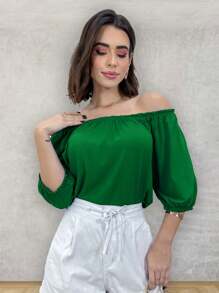 Blouse Shoulder To Shoulder Loose Knit Blouse - màu xanh lá - Xem 1