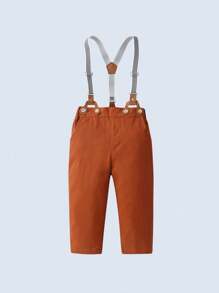 BOARNSEORL 2 piezas Conjunto de caballero para niños pequeños - Camisa de manga larga con corbata de moño, peto con sombrero, de moda y elegante para fiesta de cumpleaños, boda, vacaciones, 1er cumpleaños - Café integral - Ver 3
