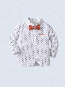 BOARNSEORL 2 piezas Conjunto de caballero para niños pequeños - Camisa de manga larga con corbata de moño, peto con sombrero, de moda y elegante para fiesta de cumpleaños, boda, vacaciones, 1er cumpleaños - Café integral - Ver 2