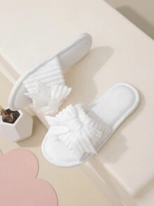 女士蝴蝶記憶棉開放式毛絨拖鞋，柔軟底層，室內家居鞋