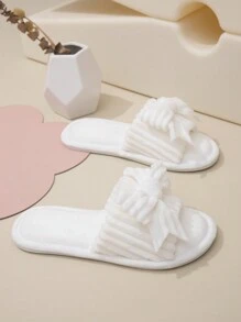 女士蝴蝶記憶棉開放式毛絨拖鞋，柔軟底層，室內家居鞋