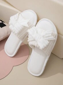 女士蝴蝶記憶棉開放式毛絨拖鞋，柔軟底層，室內家居鞋