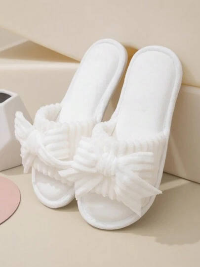 女士蝴蝶記憶棉開放式毛絨拖鞋，柔軟底層，室內家居鞋