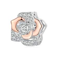 bamoer Colgante de plata de ley 925 Bamoer con hoja de ginkgo amarilla/planta/flor/mariposa de circonia, cuenta de otoño con rosa para ajustar el brazalete de mujer de joyería fina DIY